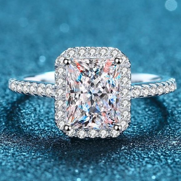 Jewelry - Certified 2ct. t.w. Diamond Moissanite Radiant Cut Engagement Ring NEW